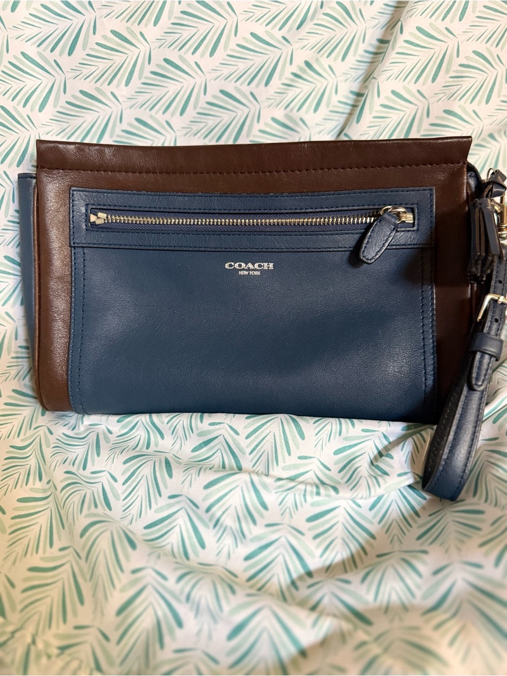 Coach Two-Tone Blue and Brown Leather Wristlet Clutch